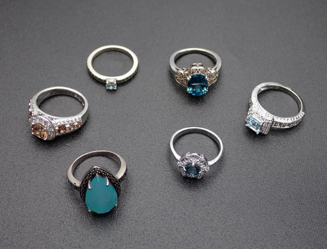 (6) Sterling Silver and Stone Rings: all size 6, 23.1 grams total weight