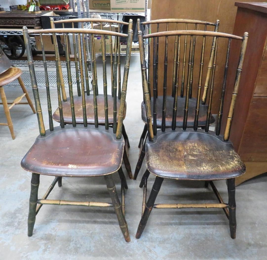 (4) Antique Black Painted Windsor Birdcage Side Chairs (1 of 11)
