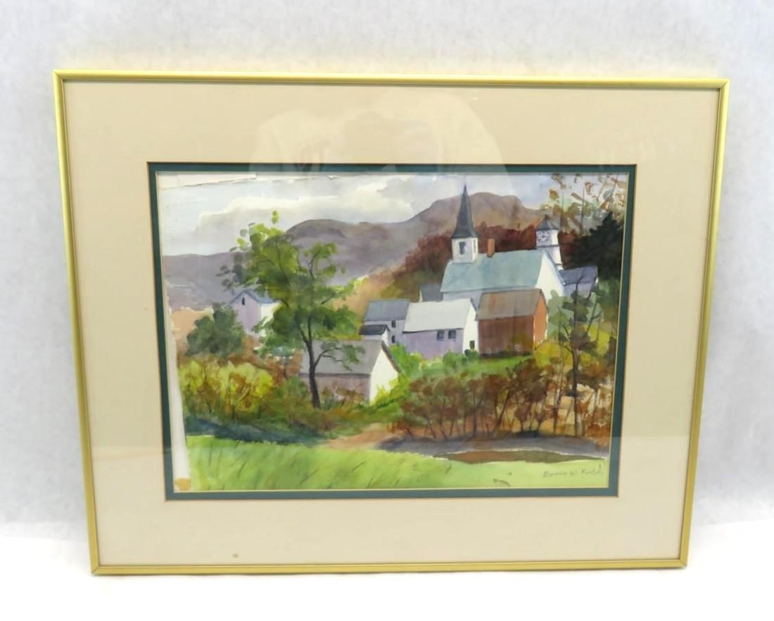 Doris Kidd Watercolor Painting "Waterville": signed lower right, approx. 10.5" x 14.5", 16.375" x 20.375" framed, tagged en verso