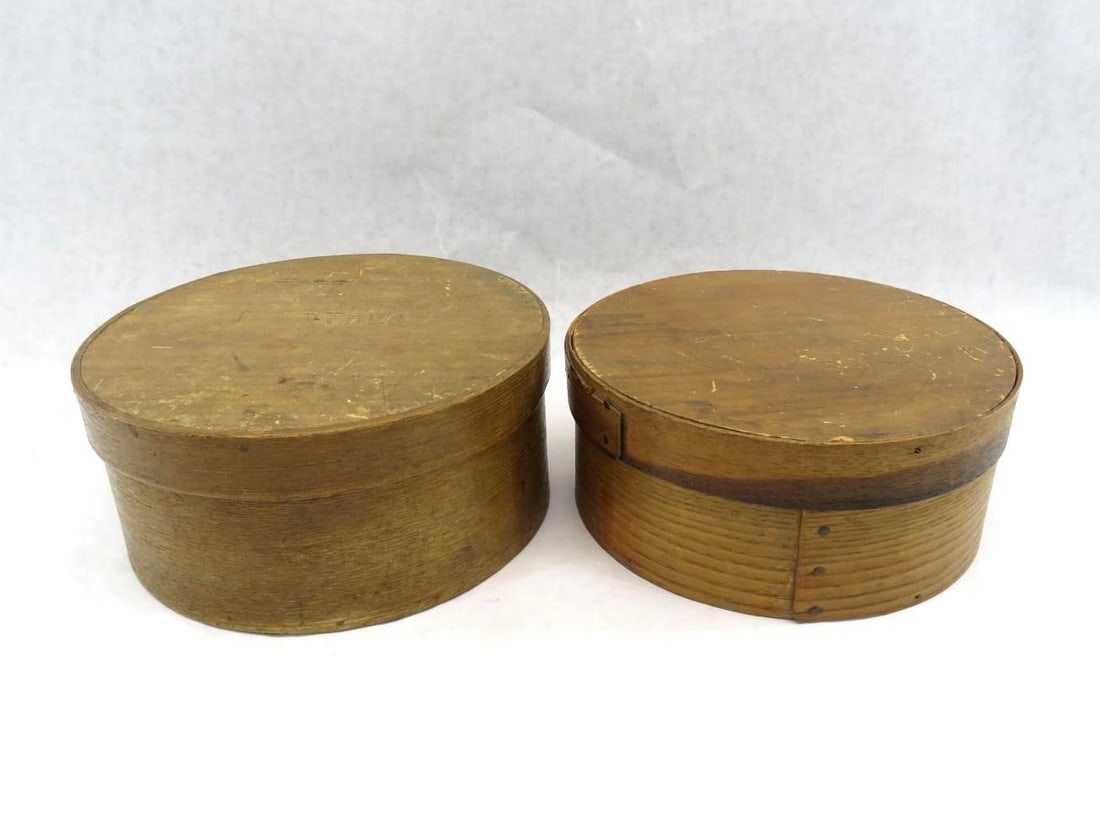 (2) Antique Round Covered Wood Boxed (1 of 4)
