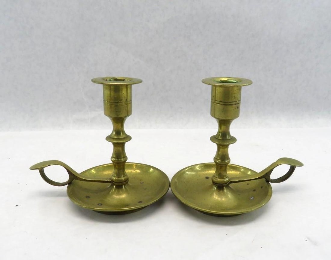 Pair of Brass Thumb Candlesticks: 4.25" in height