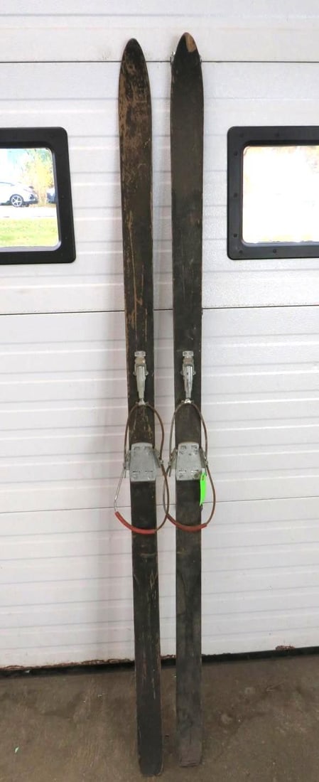 Pair of Antique Wood Alpine Skis: 76" in length