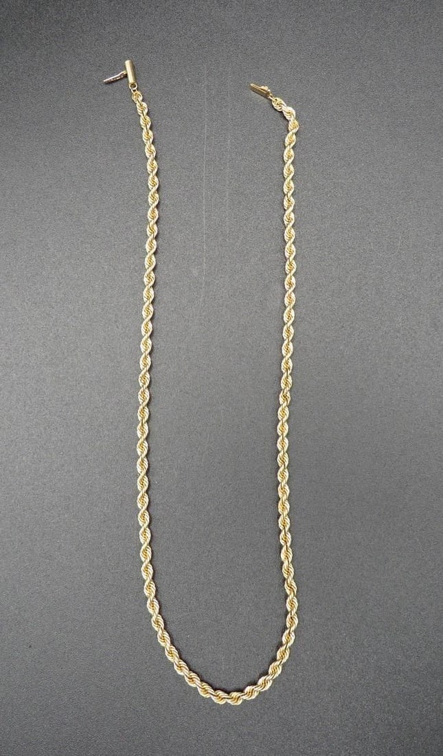14K Yellow Gold Rope Necklace: 18" in length, 25.35 grams