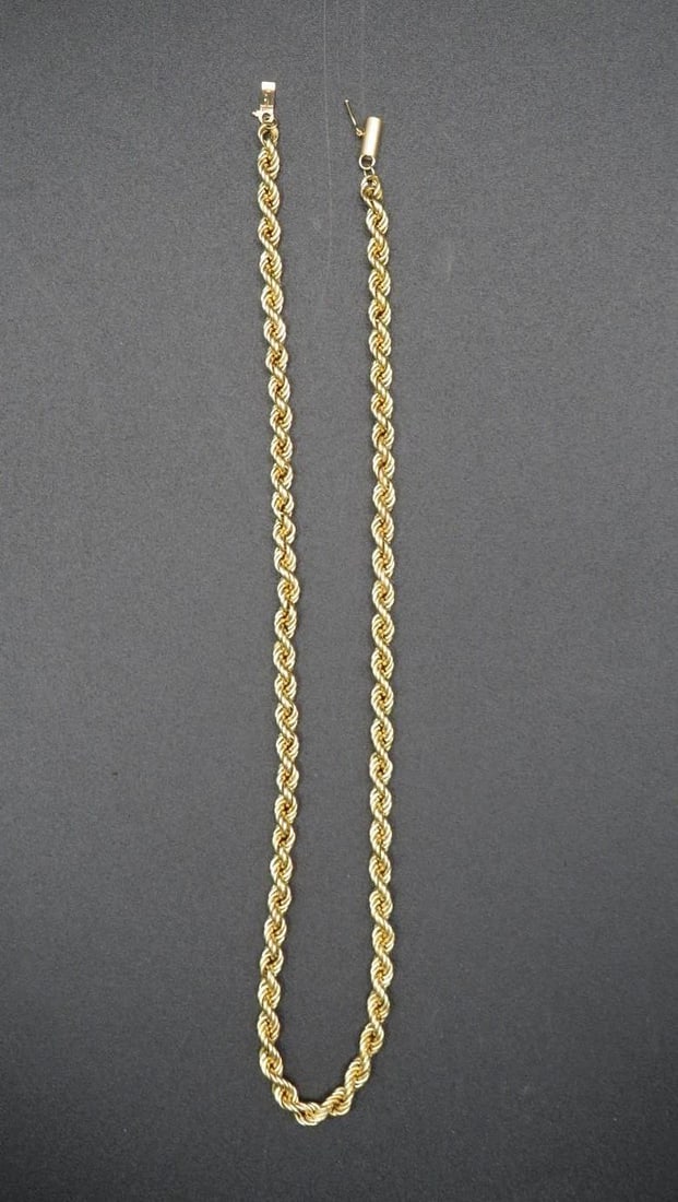 14K Yellow Gold Rope Necklace: 18" in length, 9.77 grams
