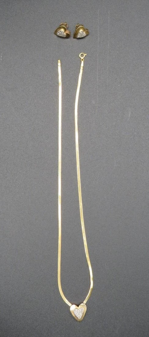 14K Yellow Gold and Diamond Heart Pedant Necklace and Earring Set (1 of 5)