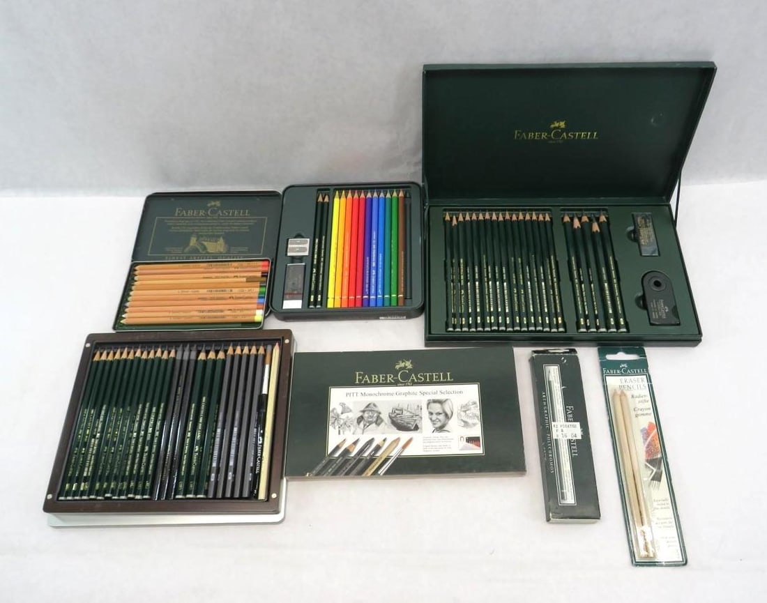 (4)+ Faber-Castell Pencil Sets: monochrome, color, pastel; (77) pcs. Total