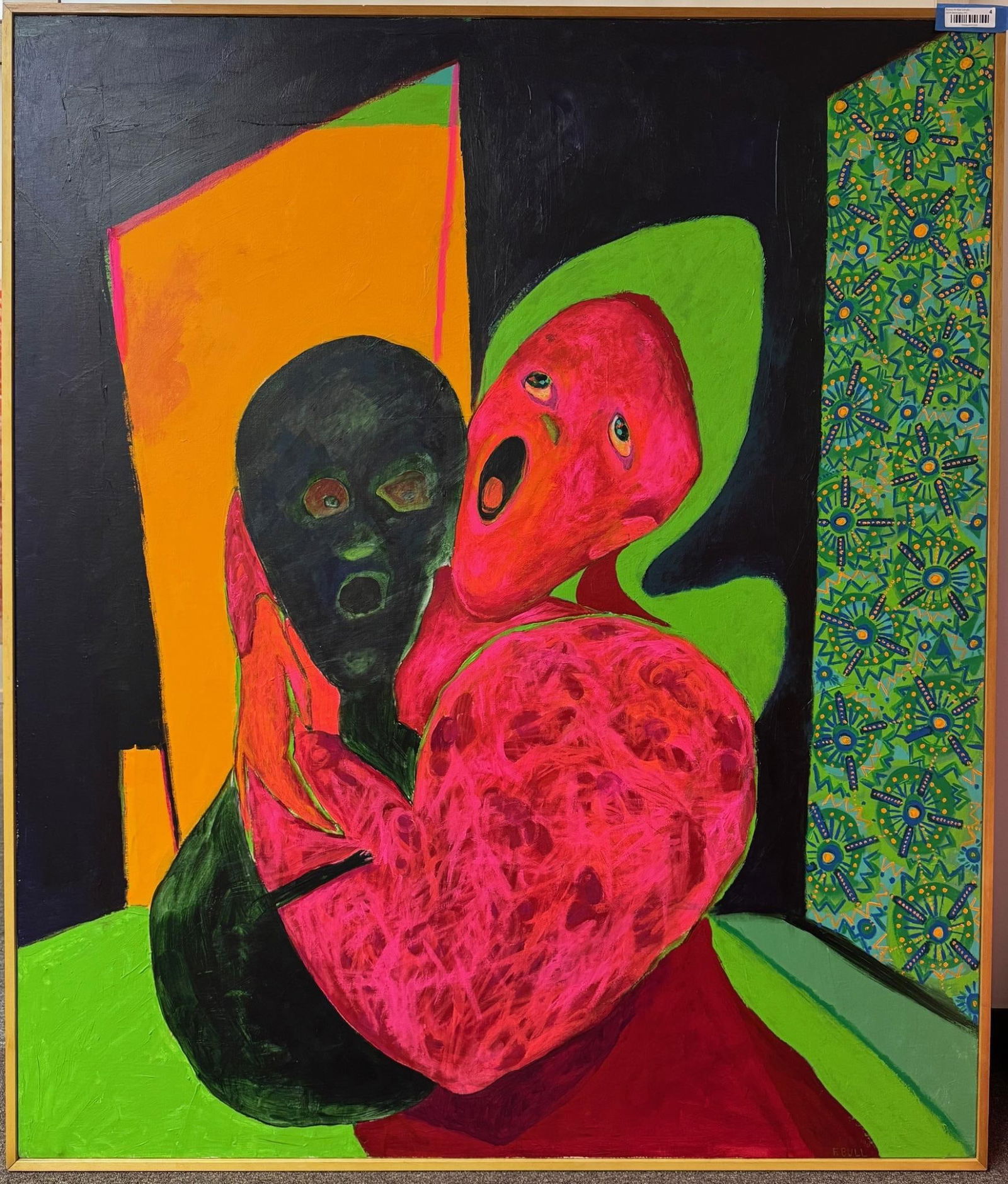 Fran Bull Oil On Canvas Painting: 61 1/4" x 52 1/4", initialed en verso "FB"