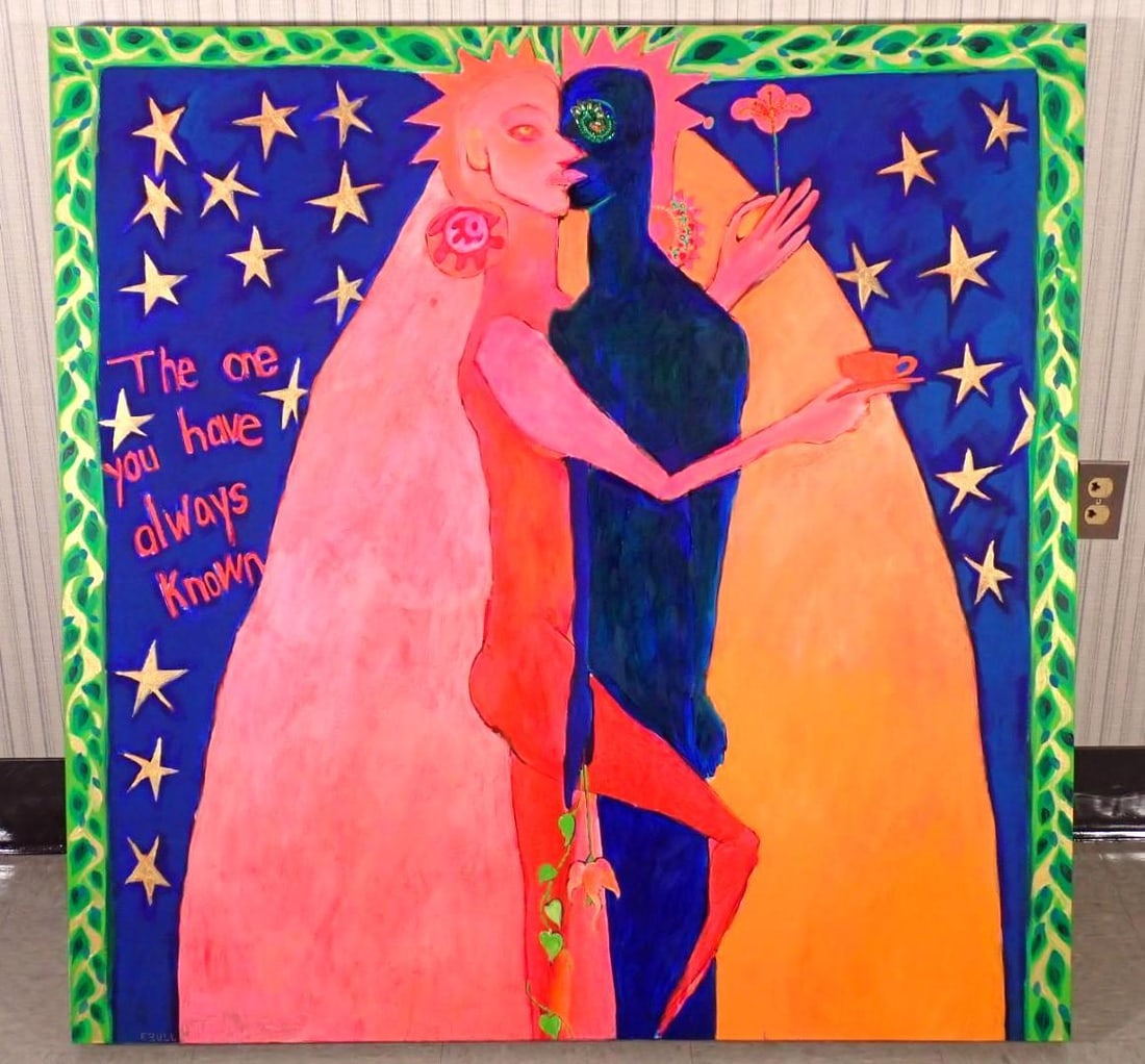 Fran Bull Mixed Media On Canvas: "The One You Have Always Known", 48" x 48", signed lower left "F. Bull '90"