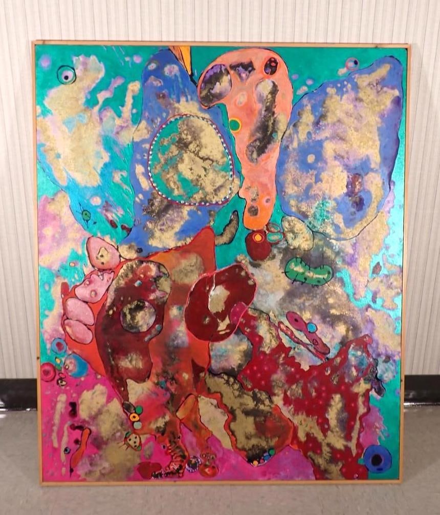 Fran Bull Oil On Canvas Painting: "Sofia Voyages, Elemental", signed and titled en verso, 51 1/4" x 61"