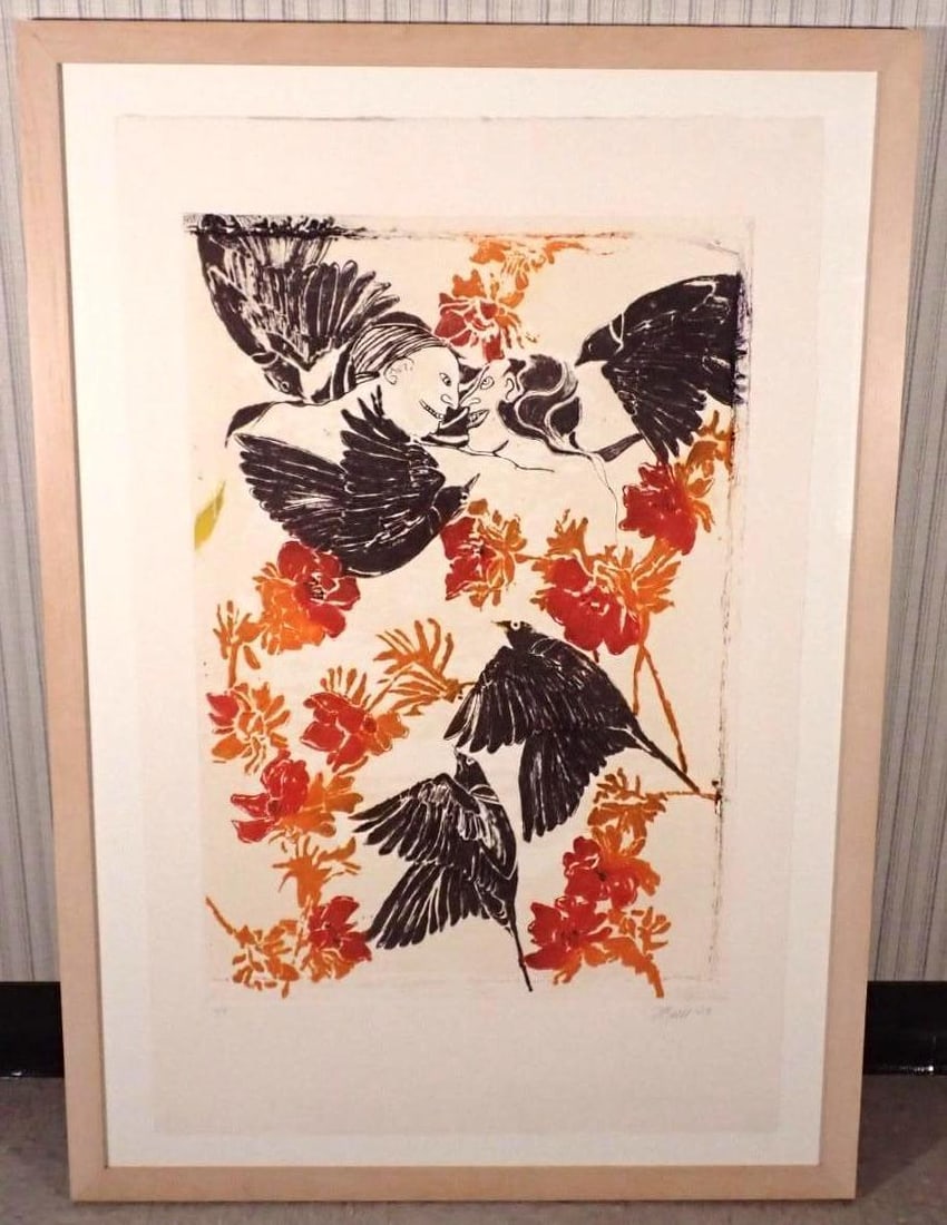 Fran Bull Original Print On Paper: "Liebestod (We Lived)" Variation 2, 2/9, signed lower right "F. Bull '09", 56 1/2" x 40" framed