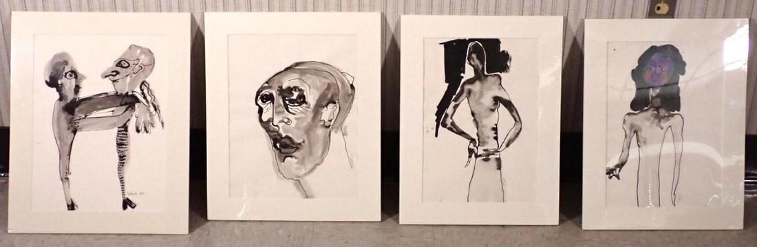 (4) Fran Bull India Ink On Paper Originals: Including "My Fellow Americans", "Over There", "In My Song" and "Try as We May"; all signed; the largest image being 17.5" x 13.5"