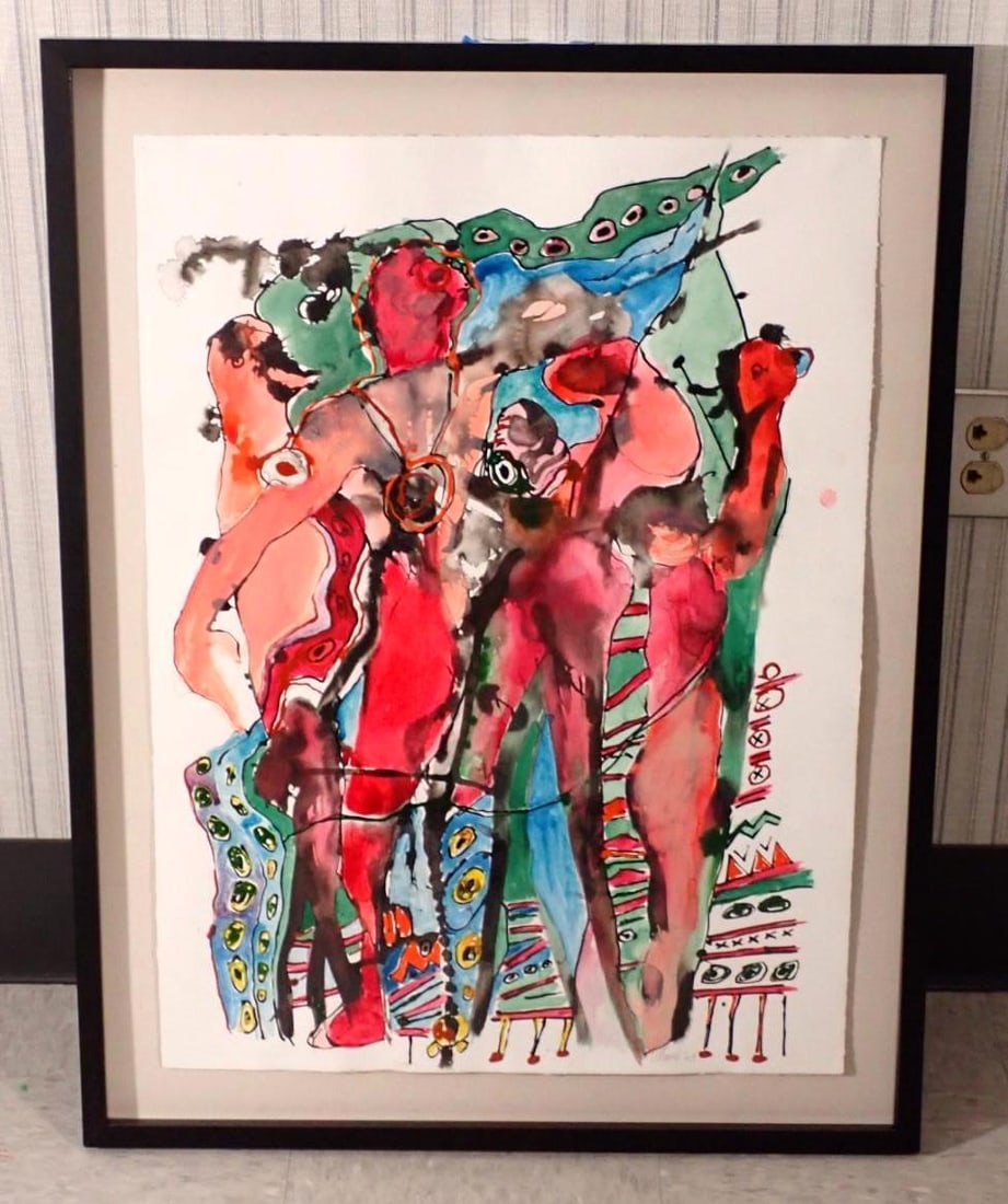 Fran Bull Watercolor On Paper Painting: "Combo Platter", signed lower right, 35 1/4" x 27 1/4" framed