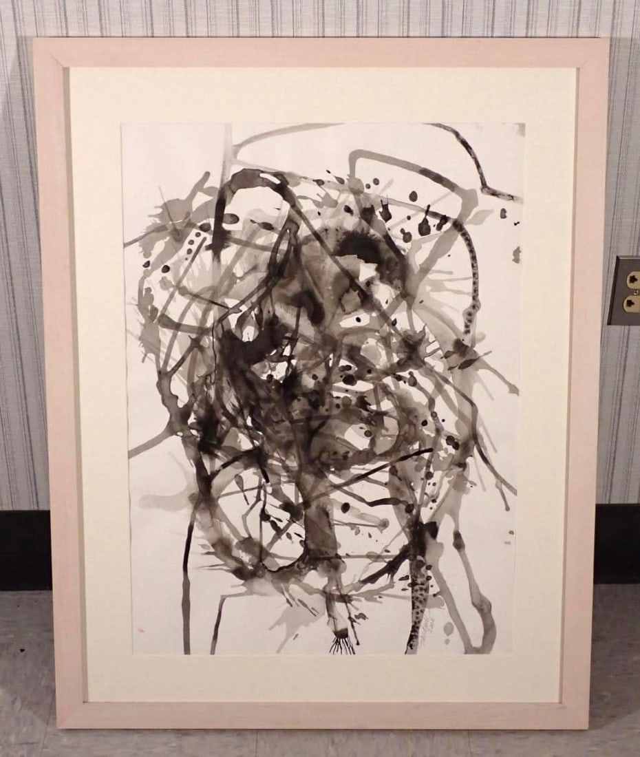 Fran Bull India Ink On Paper Painting: signed lower right, 38 1/4" x 30 1/4" framed