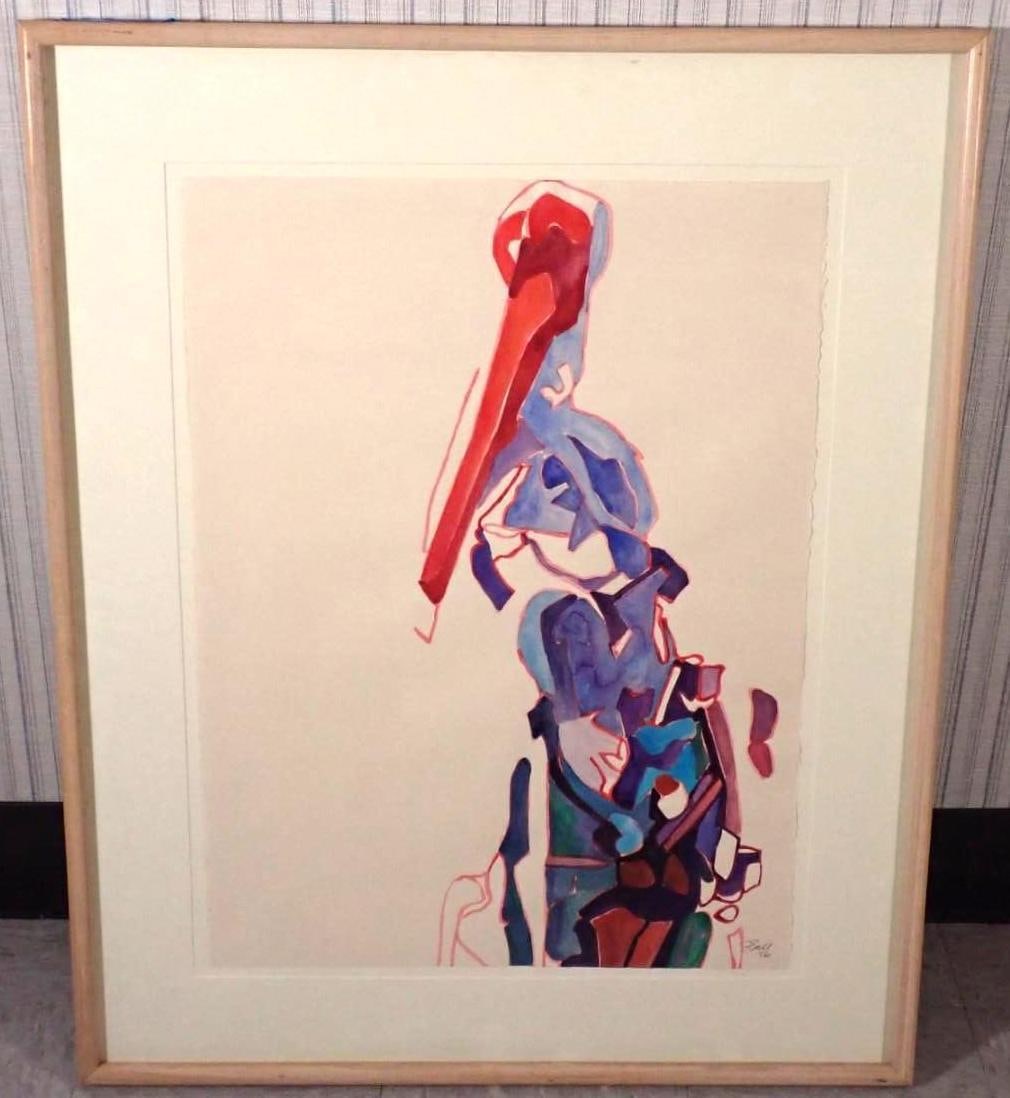 Fran Bull Acrylic On Paper Painting: "Painted Stork Study I", signed lower right, 40" x 33 1/2" framed