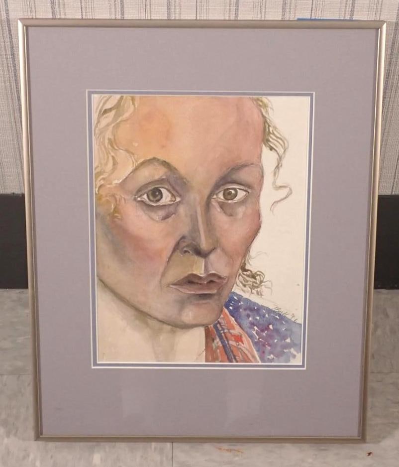 Fran Bull Watercolor On Paper Painting: self portrait, signed lower right, 1986, 18" x 14 1/4" framed
