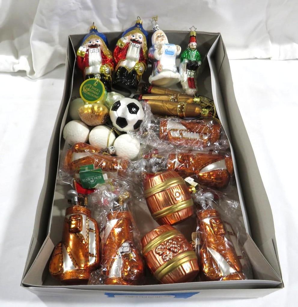 Asst. of Christmas Tree Decoratives: including ornamental cigars, golf bags, nutcrackers, etc.