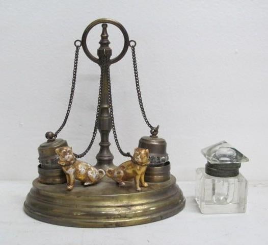 Brass & Porcelain Dog Inkstand (1 of 5)