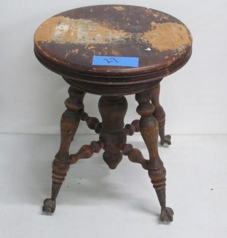 Victorian Ball & Claw Piano Stool: Finish is Missing, 14"D top, 18"H