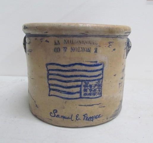 Norton, Bennington Crock: Inverted stamp, reproduction? Flag Decoration