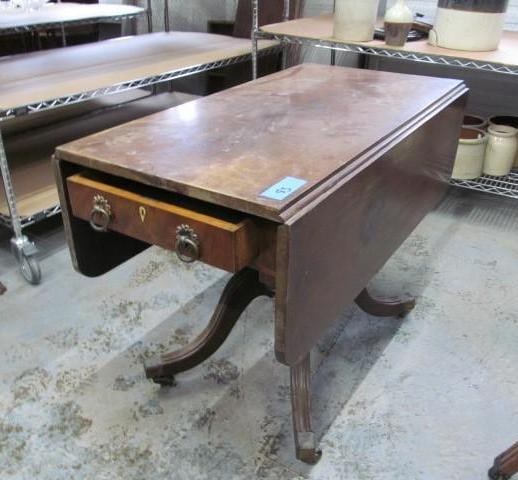 Duncan Phyfe Style Drop Leaf Table: W/ Drawer, 38" Long, 29" High, 21" Wide Closed, 45" Wide Open