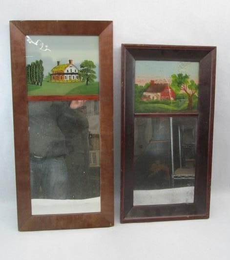 (2) Reverse Painted Antique Mirrors: 14 X 29, 14 X 26, (1) *with Cracked Panel