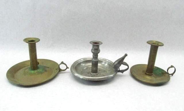 (3) Early Candlesticks: Brass and pewter