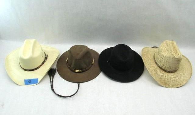 Four Cowboy Hats: Size 6 3/4-6 7/8