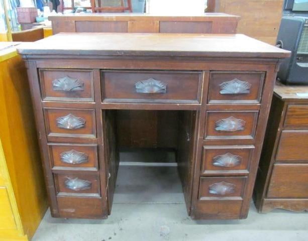 Walnut Knee Hole Desk w/Carved Pulls: 38" Wide X 22" X 32" Tall