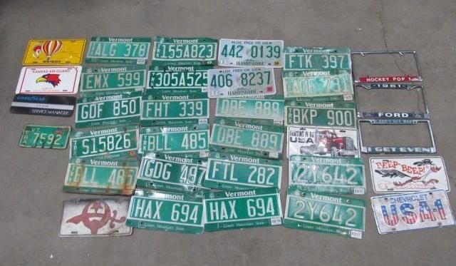 (30+) License Plates & Frames: Vermont, New Hampshire, Novelty & Frames