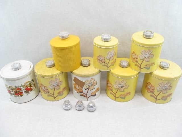 Group of 1949 Cracker Tins: (7) Plus and old plastic one