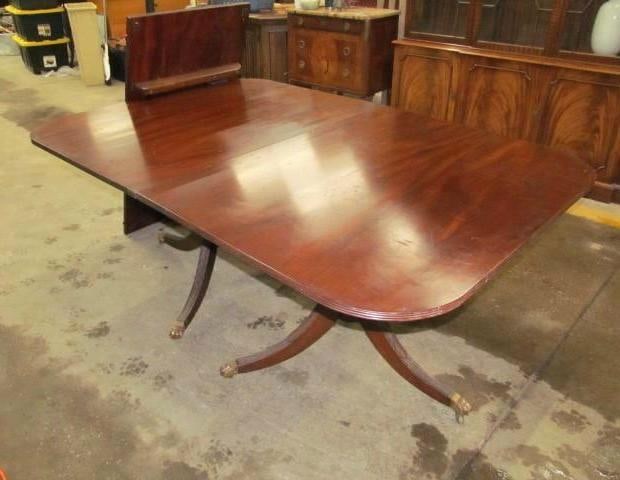 Mahogany Double Pedestal Dining Table: Duncan Phyfe Style, 66" Long, plus 24" Leaf