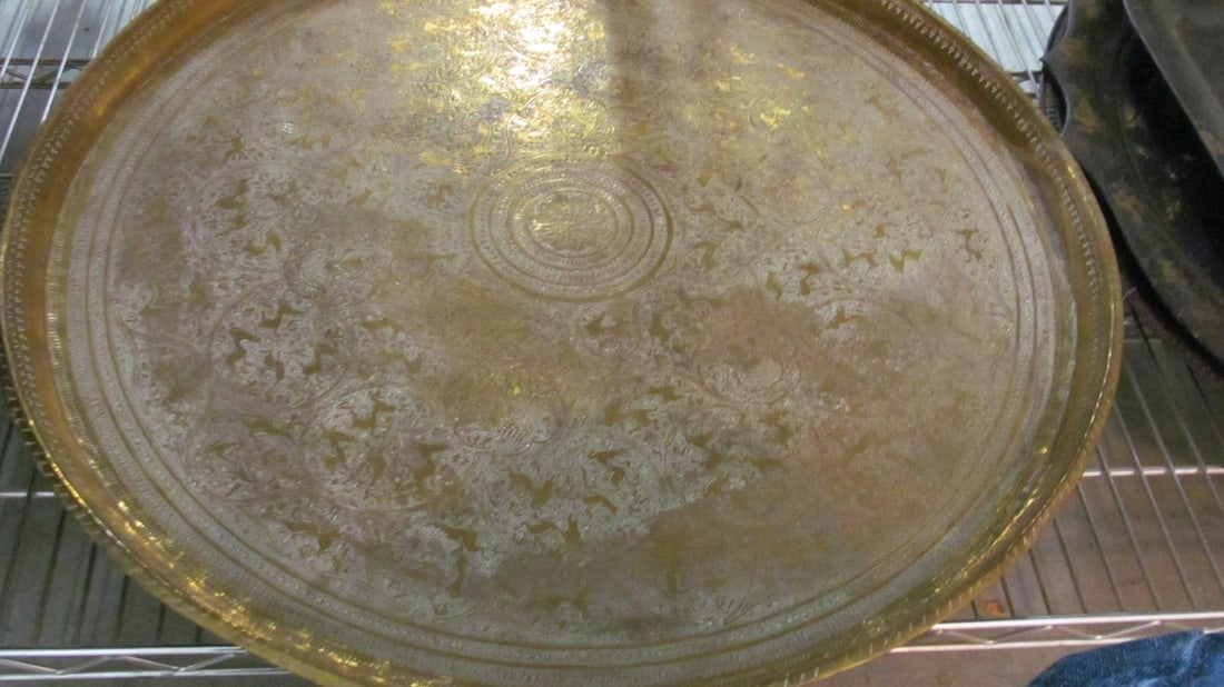 Huge Middle Eastern Brass Decorated Tray (1 of 3)