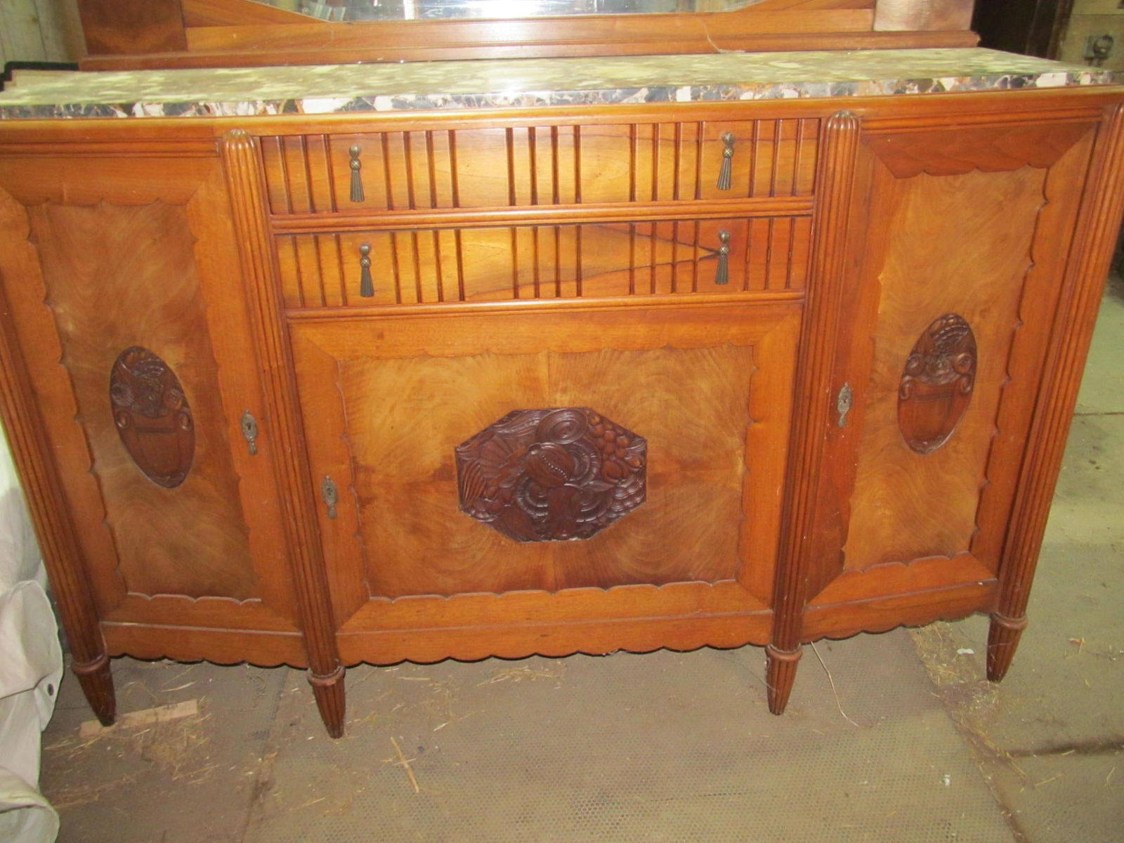 Paris Made Deco/Nouveau Marble Top Sideboard: This sideboard measures approximately 66" wide, 43" to top of marble (60" to top of mirror) and 21" deep.