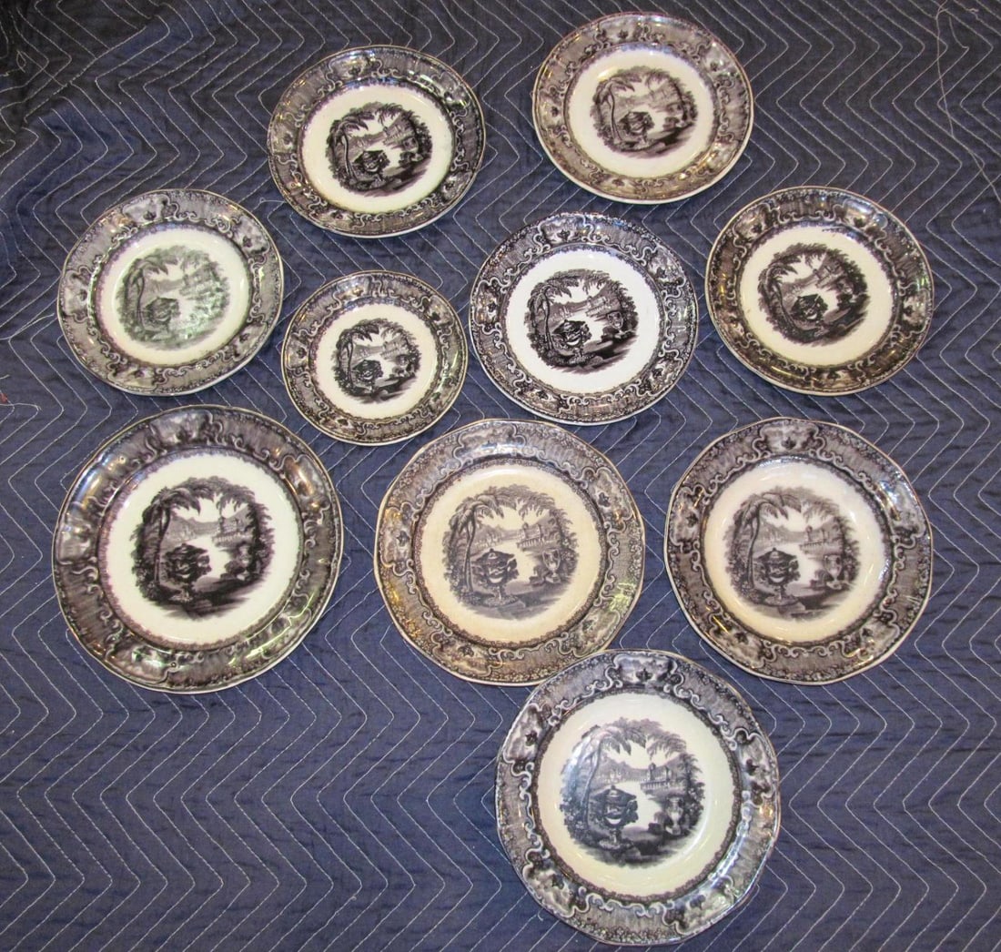 (10 pc.) "Washington Vase" Mulberry Ironstone: (8) plates (various sizes), (2) 9 1/2" soups