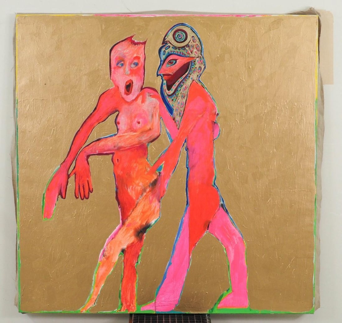 Fran Bull Oil On Canvas Painting: standing nudes, 48" x 48" , unsigned 