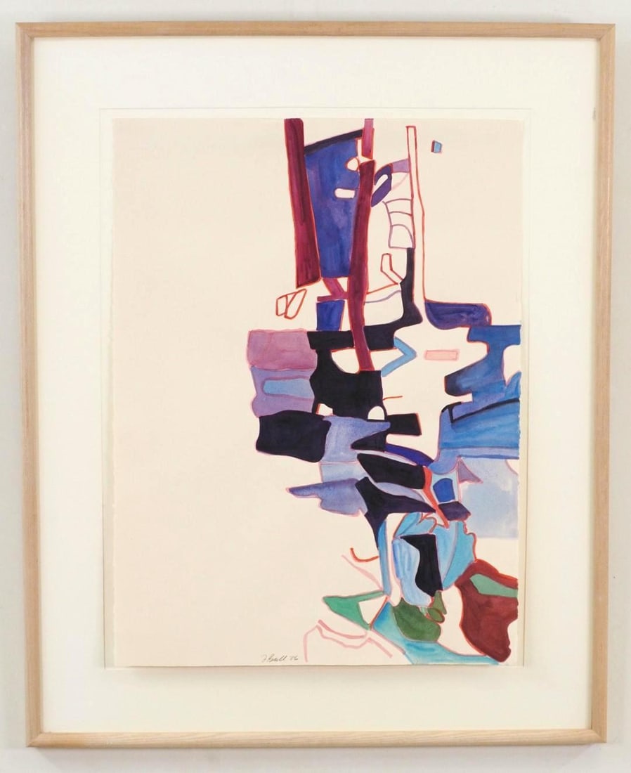 Fran Bull Acrylic on Paper Painting: "Painted Stork Study III", SLC, "F Bull '86", tagged enverso, 40.25" x 32 3/4" framed, Lacking the Glass 