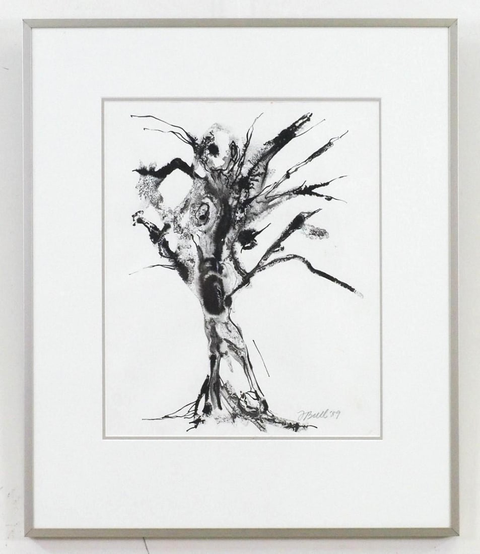 Fran Bull Ink on Paper Painting: SLR, "F Bull '89", 25 1/4" x 21 1/4" Framed 