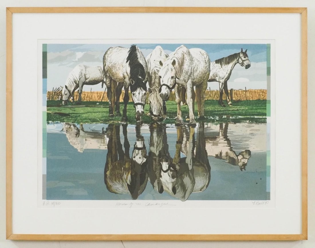 Fran Bull Photorealism Print: " Horses of the Camargue" A.P. 18/30, SLR, "F Bull '80" tagged en verso, 25 1/2" x 33" Framed 