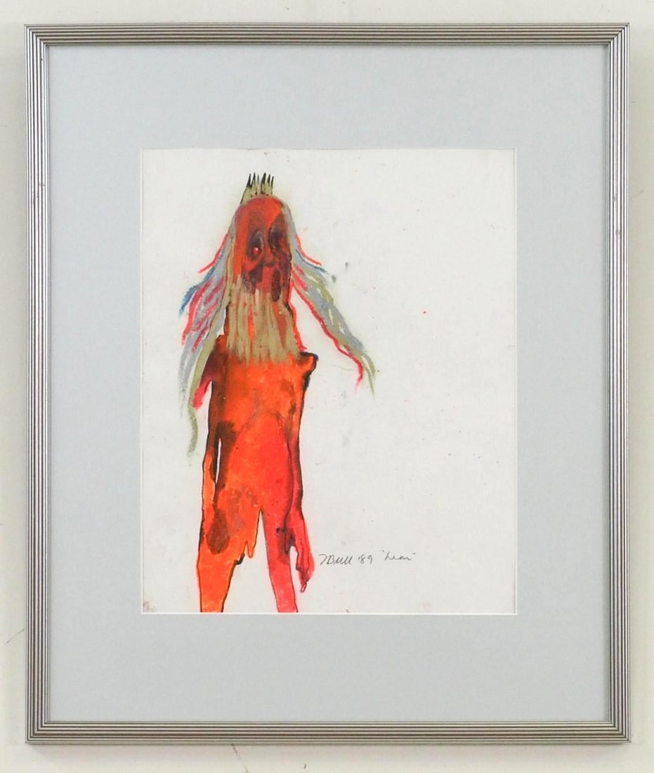 Fran Bull Ink & Oil Crayon on Paper: "Liar", SLR, " F Bull '89", 25 1/4" x 21 1/4" Framed 