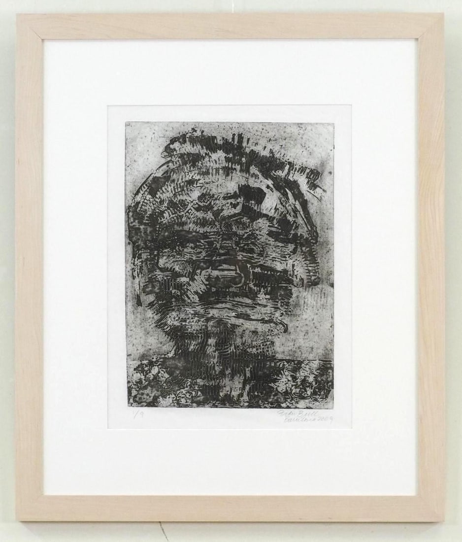 Fran Bull Print on Pressed Paper: "The Fallen Ones Black Variation 4", 1/9, SLR "Fran Bull Barcelona 2009", 29 1/4" x 24 5/8" Framed