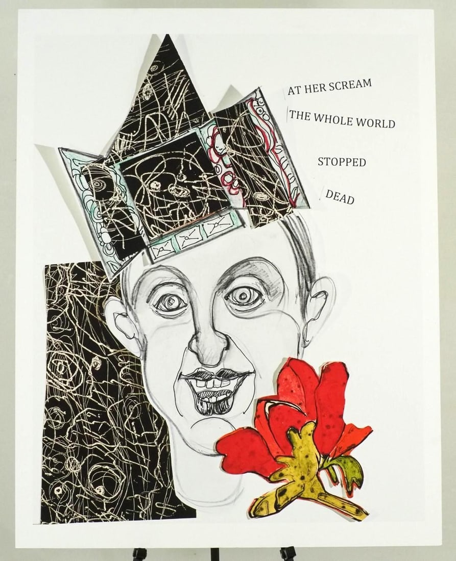 Fran Bull Enlarged Photo of Collage on Foam Board: "At Her Scream", 44" x 34 1/2" 