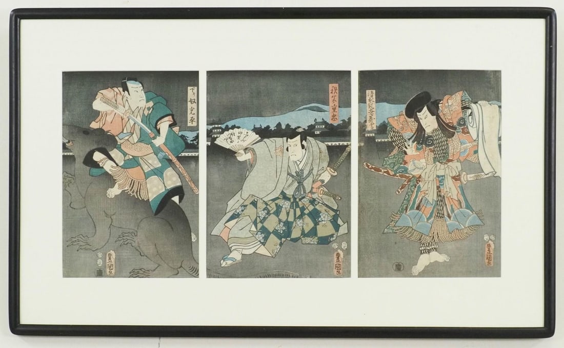 Toyo Kuni Japanese Triptych Woodblock Print (1 of 11)