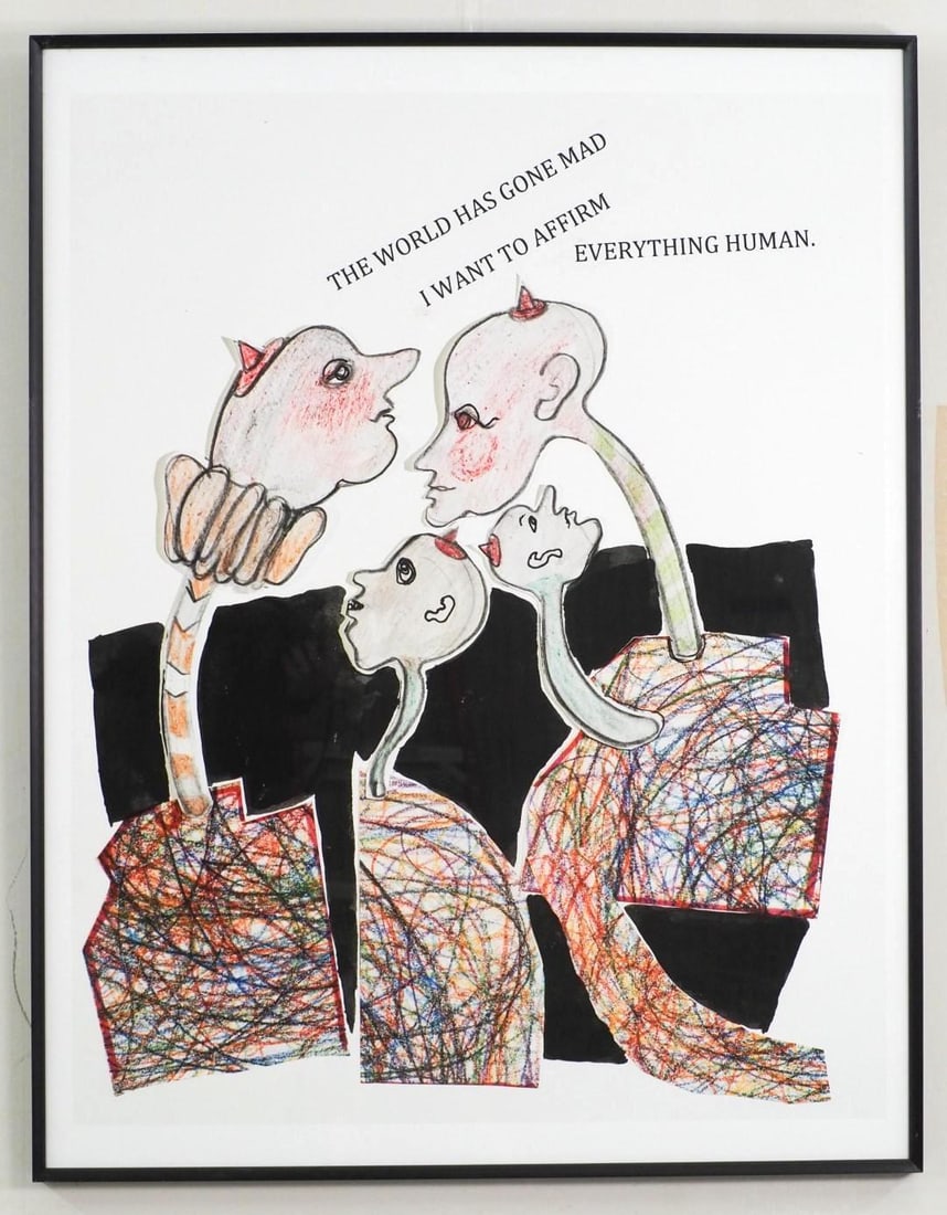 Fran Bull Enlarged Photo of Collage on Paper: "The World has Gone Mad" tagged en verso, ", 44 1/4" x 34 1/2" framed