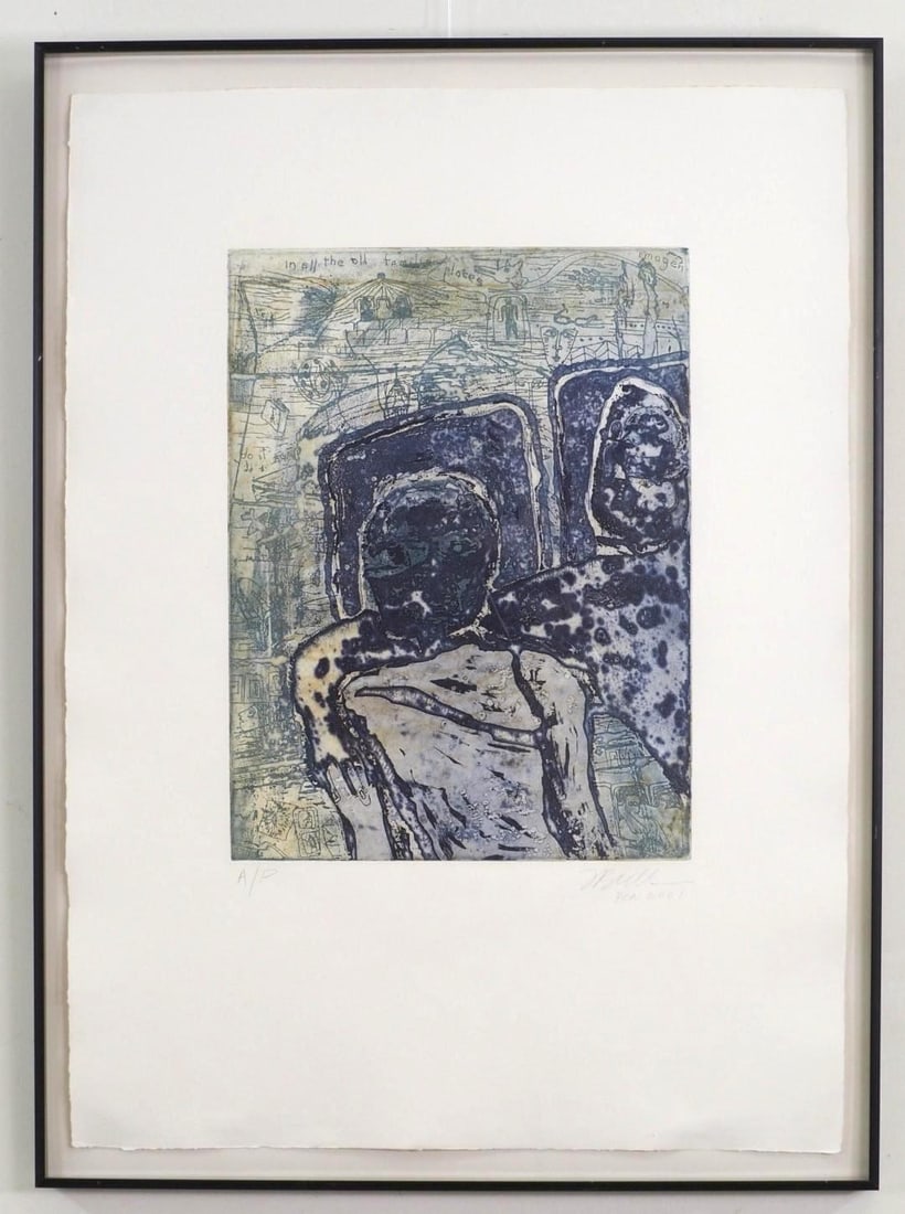 Fran Bull Artist Proof Print on Pressed Paper: "At The Movies", A/P, SLR, "F Bull BCN 2001", 34 1/4" x 25 1/4" Framed