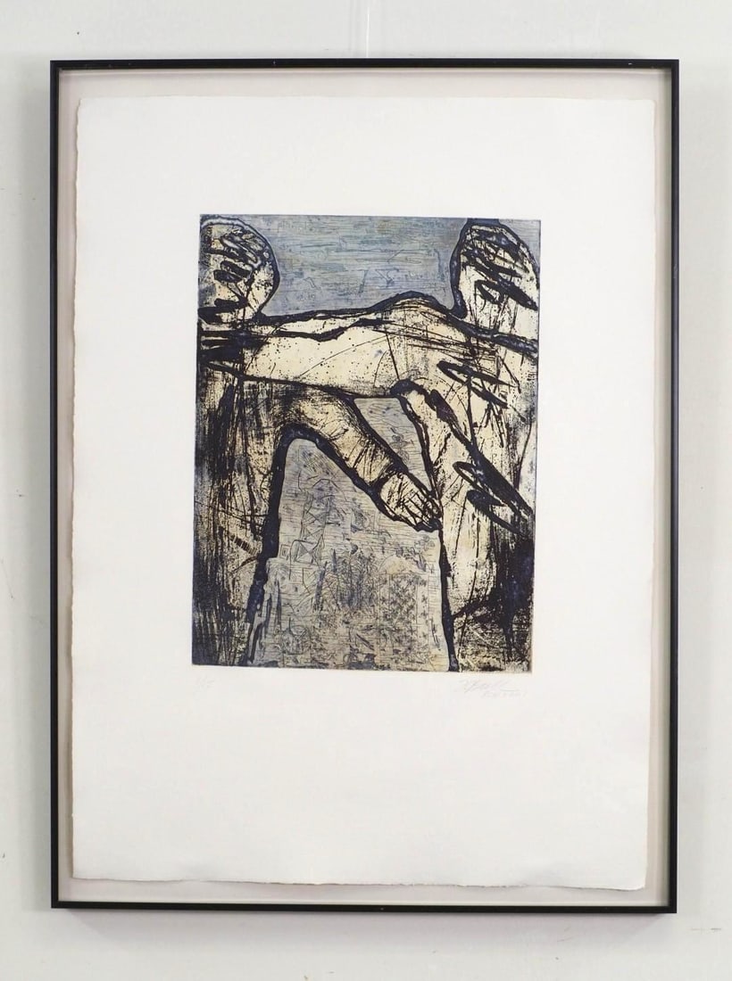 Fran Bull Print on Pressed Paper: "Comrades in Arms", 1/15, SLR, "F Bull BCN 2001", 34 3/8" x 25 1/4" Framed