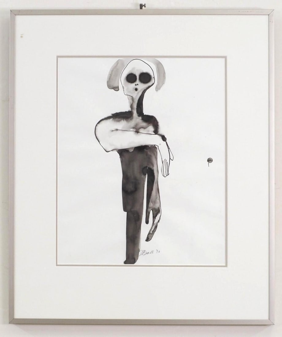 Fran Bull India Ink on Paper: "Mother May I..."SLR, " F Bull '90", tagged en verso, 25 1/4" x 21 1/4" Framed