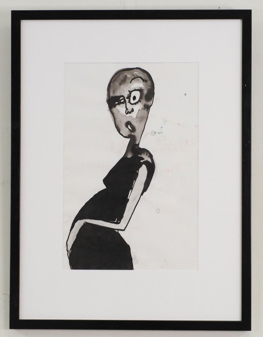 Fran Bull India Ink on Paper: SLC, " F Bull", 24 3/4" x 18 3/4" Framed