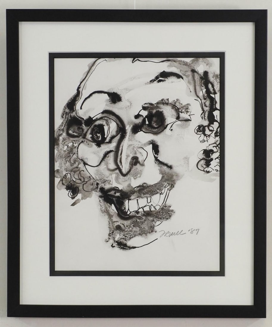 Fran Bull India Ink on Paper: "You Don't Say" SLR, "F Bull '87", 19 1/4" x 16 1/4" Framed