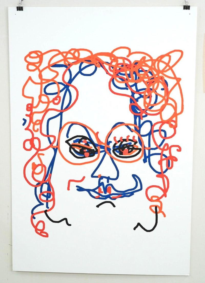 Fran Bull Lithograph on Foam Board: "Self Portrait", 55 3/4" "x 38 1/4" Overall