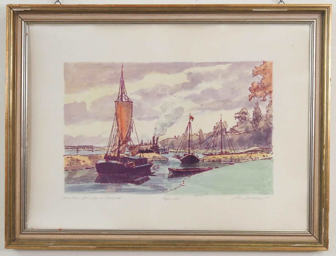 Rudi Mullers Watercolor Etching on Paper Painting: SLR "Rudi Mullers", 22.25" x 29.5" framed